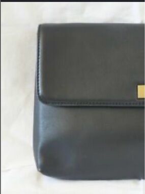 Women’s J Crew Black Leather Clutch with Gold Hardware